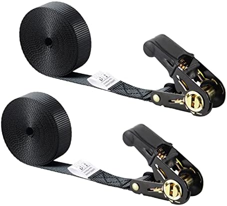 Endless Ratchet Tie Down Straps, Heavy Duty Nylon Tie Down Straps Without Hooks, Black Lashing Straps for Roof Rack, Motorcycle, Cargo, Truck Bed, Trailer, Kayak 2 Pcs (1" x 20Ft)