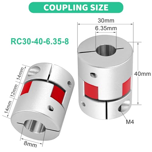Wellenkupplung 6.35mm bis 8mm Wellen Flexible Kupplungskoppler Plum Klauenkupplung Aluminium für 3D-Drucker CNC-Maschine und Servostufenmotor, D30 L40