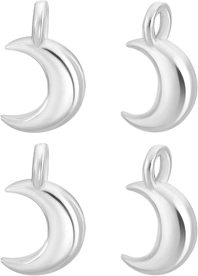 PH PandaHall 4Pcs 925 Sterling Silver Moon Charm Pendants Moon Dangle Charms Metal Crescent Charm for Jewelry Making Necklace Bracelet Earring Key Chains DIY Crafting Festival Birthday Gift