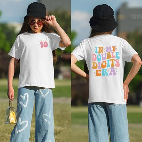 Image of IZYJOY in My Double Digits Era Shirts Girls 10th Birthday T-Shirts 10 Years Old Birthday Party Short Sleeve Summer Tee Tops