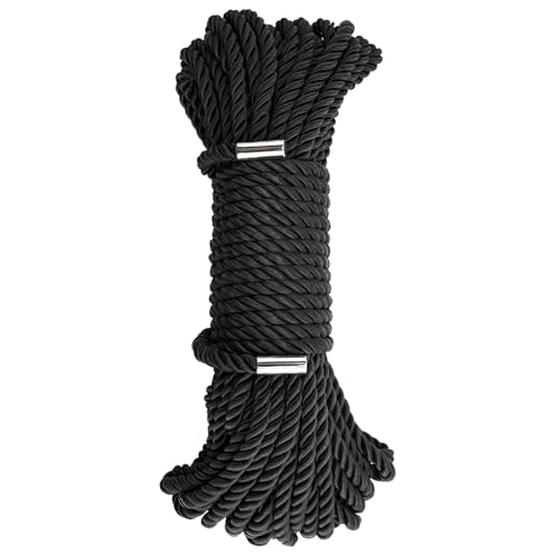 KINGLAKE 7mm Black Rope, Skin Friendly Soft Rope, 50 Feet Silk Rope Thick Rope Cord Twisted Rope for Crafts Decoration Washing Line Camping Hanging Plant Hanger Outdoor