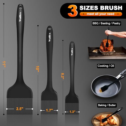 image for Walfos 3 Size Basting Brush, High Heat Resistant Silicone Pastry Brush