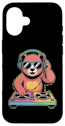 DJ Animal Ours Tourne Disque Mélodie Coque pour iPhone 16
