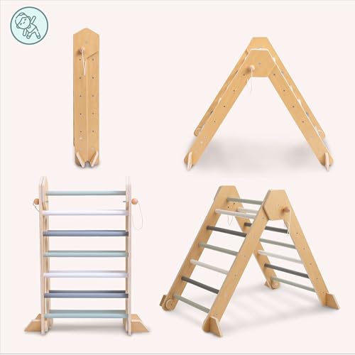 Mamabrum Aire de Jeux pour Enfants en Bois - Triangle Pickler, Arc d'escalade, Toboggan Double Face - Kit de Sport Montessori pour la Maison, Pliable, sûr – vue 7