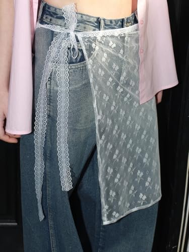 YEMOCILE Women's See Through Bow Lace Skirt Tie Up Mesh Midi Skirt Sheer Hip Covering Skirts3