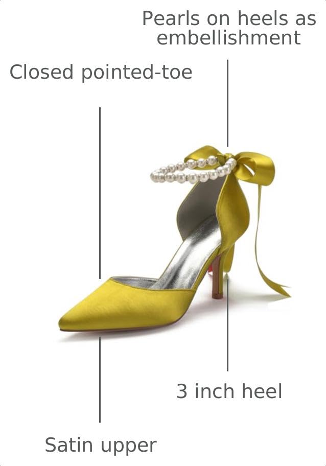 Image of Women's Pearl White Wedding Shoes for Bride High Heels Pointed Toe Bridal Shoes Satin Prom Party Dress Pumps Sandals