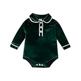 Licupiee Baby Boy Girl Contrast Color Velvet Romper Winter Lapel Long Sleeve Button Up Bodysuit Newborn Coming Home Outfit (Green, 0-3 Months)
