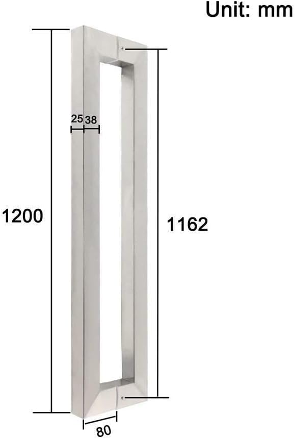 Heavy Duty Stainless Steel Square Tube Commercial Push-Pull Door Handle/Glass Door Handle/Wooden Door Handle 5 Lengths(Length1200mm)