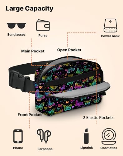 Image of Butterfly Fanny Pack Lightweight Belt Bag Fashion Waist Pouch | Waterproof, crossbody bags for women, sports, running, traveling, hiking
