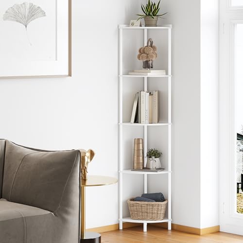 Image of SUNMORY 5 Tier Corner Shelf, 65 inch Tall Corner Shelves for Living Room Decor | Wall Corner Bookshelf, Industrial Display Shelf, Multi Unit Organizer, Narrow Plant Stand for Bedroom Bathroom Small Space