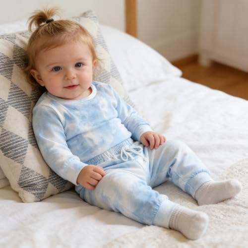 Image of 2Pcs Kids Girls Tie Dye Sweatsuit Child Cotton Long Sleeve Outfits Set Sport Tracksuit Tops + Sweatpants
