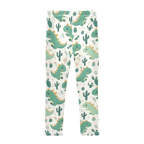 Wusikd Cute Dinosaur Girls' Leggings Toddler Doodles Leaves Kids Yoga Pants Dance Active Tights 4T2