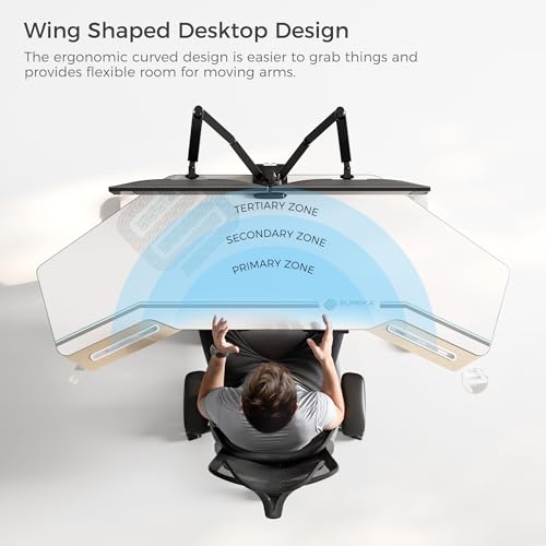 Image of EUREKA ERGONOMIC Standing Desk, 72 inch Electric Adjustable Height Desk,Wing Shaped Computer Desk Large Music Studio Table, Dual Motor&Slot, Maple