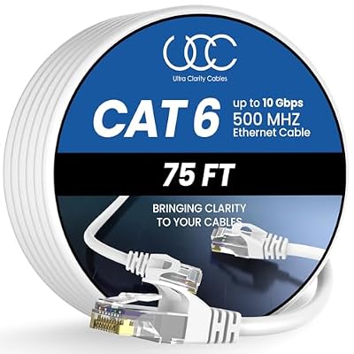 Cat 6 Ethernet Cable 75 ft, 10Gbps High Speed Ethernet Cable, Internet Cable Outdoor&Indoor, Rj45 Cat6 Cable Long Ethernet Cable for Computer, Router, Modem, PS4/5, Xbox, Gaming- White