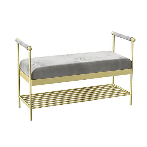 YHKJLYH Lujoso Banco de Entrada con reposabrazos, Zapatero tapizado Grueso, Organizador de Zapatos, Moderno Banco de pie de Cama con Almacenamiento de Zapatos, Gris Terciopelo, 60 x 40 x 45 cm (24 x