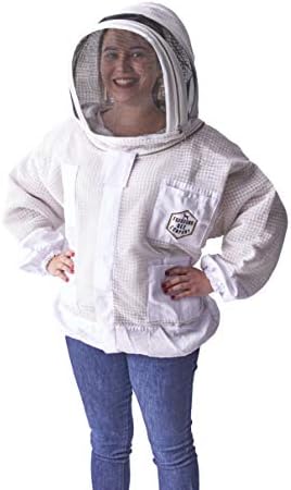 Pro Level Triple Layer White Ventilated Beekeeping Jacket with Easy Open Veil, Removable Fencing Hood and Sting Proof Breathable Cool Mesh for Beekeeper Comfort (X-Large)
