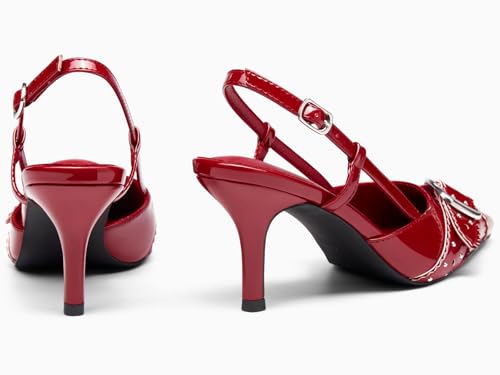 Image of Coutgo Womens Slingback Kitten Heels Studded Closed Pointed Toe Pumps with Buckle Party Dress Shoes