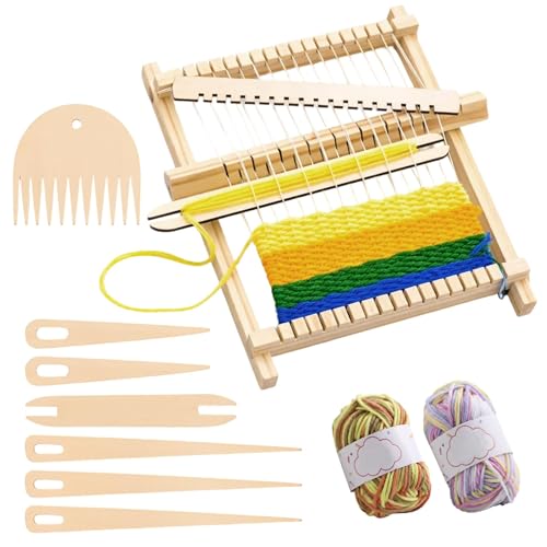 ROBGZMQW 10 Pieces Weaving Loom Weaving Loom for Kids Weaving Kit for Kids and Beginners with Including Crochet Hooks and Colourful Yarns Ideal for Learning and Creative Projects