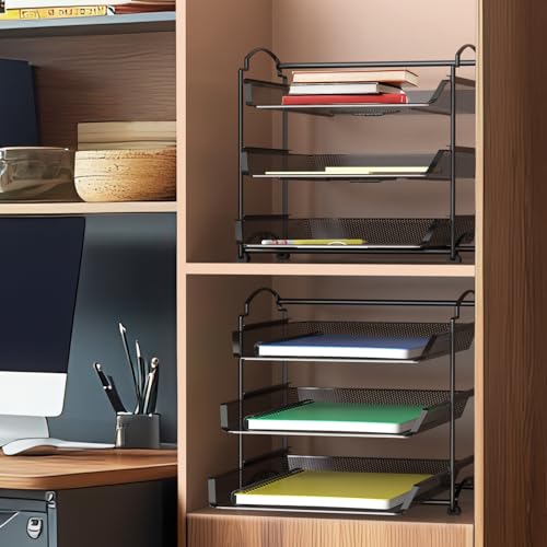 Simple Houseware 3 Tier Stackable and Sliding Document Letter Tray Organizer, Black image 8