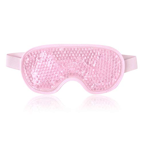 Teerova Masque rafraîchissant pour les yeux avec perle de gel – Masque pour les yeux en gel réutilisable pour les cernes, les yeux gonflés, les yeux secs, les migraines, les sinus (rose)