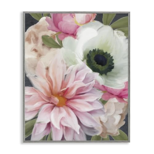 Floral Peony Dahlia Blossom Painting, 24 x 30 Inch Framed Giclée Print