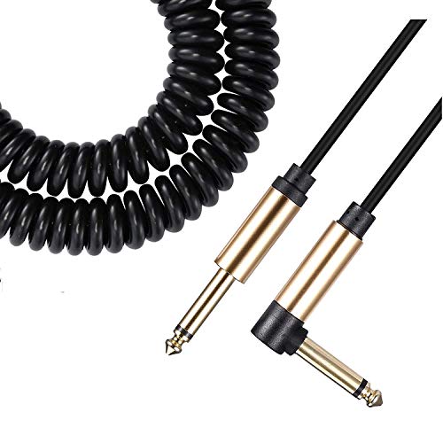 Asmuse Coiled Guitar Cable Curly Instrument Cable Right Angle 1/4 Inch for Electric Guitar Bass Keyboard to Amp 10 ft