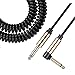Asmuse 20 ft Coiled Guitar Cable Gold Plated Right Angle 1/4 Inch TS to Straight High Elasticity Curly Guitar Amp cable for Electric Guitar Bass Keyboard Stretchable Instrument Cable