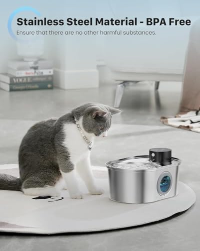 Pooeken B3 Wireless Cat Water Fountain: Battery Operated Stainless Steel Pet Fountain thumb #2