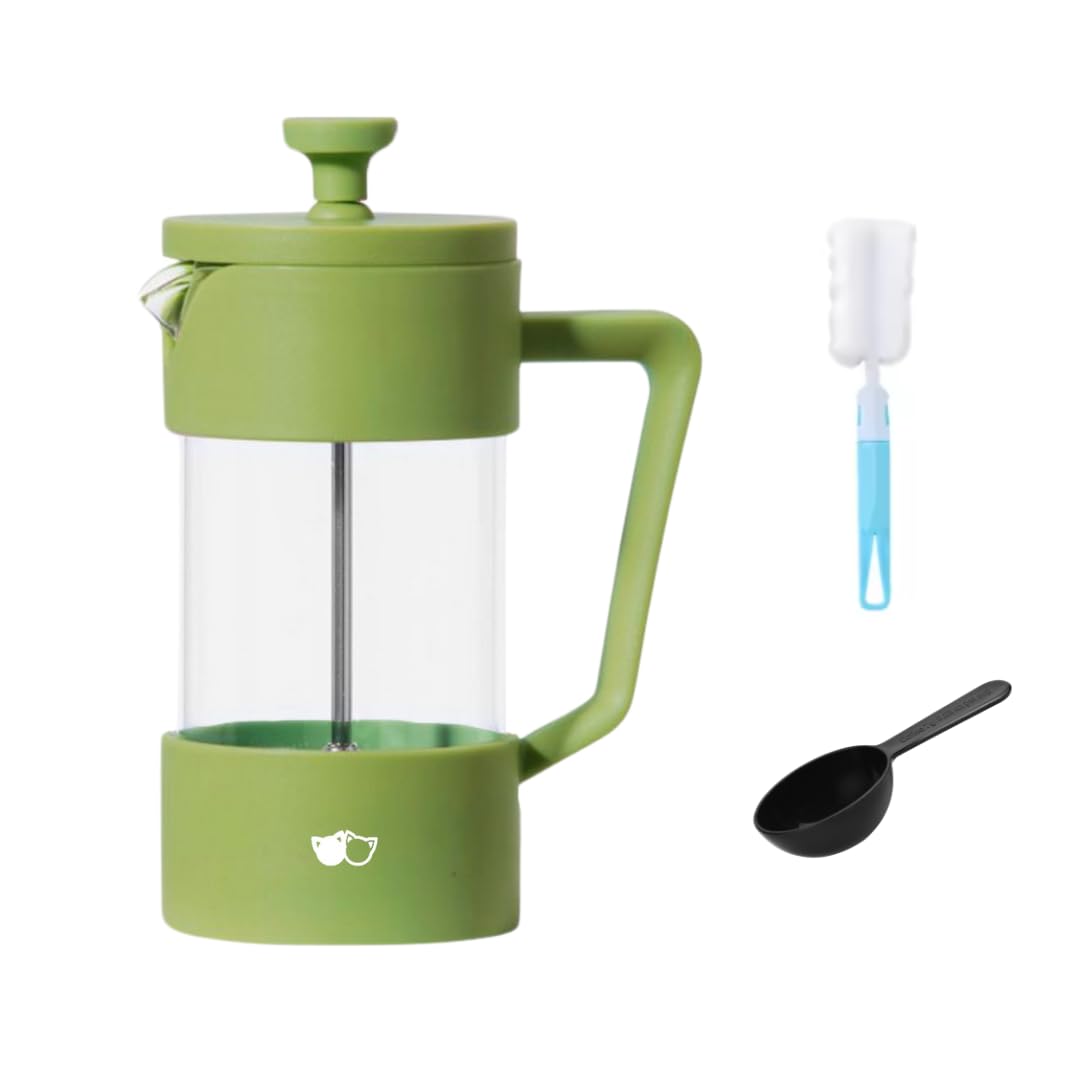 Cafetière à piston W&M, filtre en verre borosilicate et acier inoxydable, triple filtre, vert