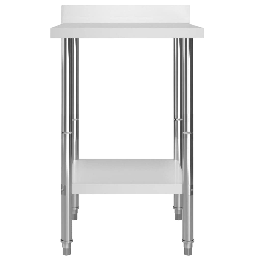 Mesa de trabajo de acero inoxidable con reborde 60 x 60 x 93 cm, capacidad de carga de 80 kg, pies niveladores antideslizantes, estante inferior para gastronomía, cocina, restaurante