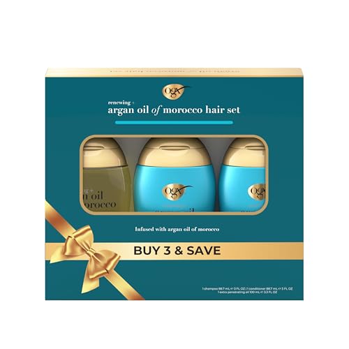 OGX Renewing + Argan Oil of Morocco Travel Size Hair Care Set Damage Repairing Shampoo & Conditioner 2x 3 fl. oz & OGX Extra Penetrating Hair Oil Treatment 3.3 fl. oz 3 Items