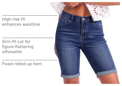 Image of luvamia Bermuda Jean Shorts Women High Rise Stretchy Cuffed Hem Denim Jorts