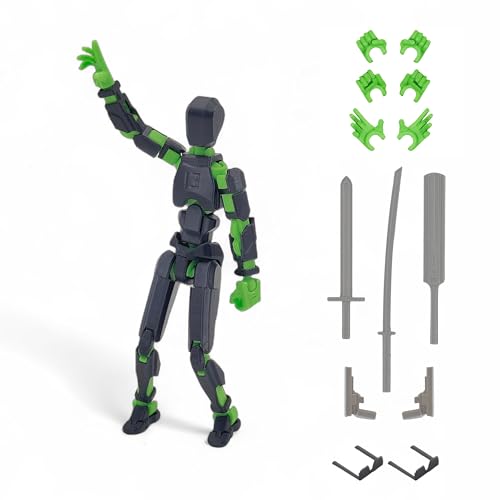 Image of Dummy13 Fully Articulated Action Figure | 3D Printed Robot Assembly Kit | 5.4 Inch Tall Poseable Toy | Dynamic Poses | DIY Collectible Model | Made in India ((Assembled) Black Green)