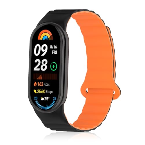 [MokaZii] ���C�o���h Xiaomi Smart Band 10 / Xiaomi Smart Band 9 / 8 �Ή� �ւ��x���g �V���R�[�� �y�� �ʋC�� �ϋv�� �h�� �o���h Mi band 10/9/8 �j�����p - �u���b�N/�I�����W