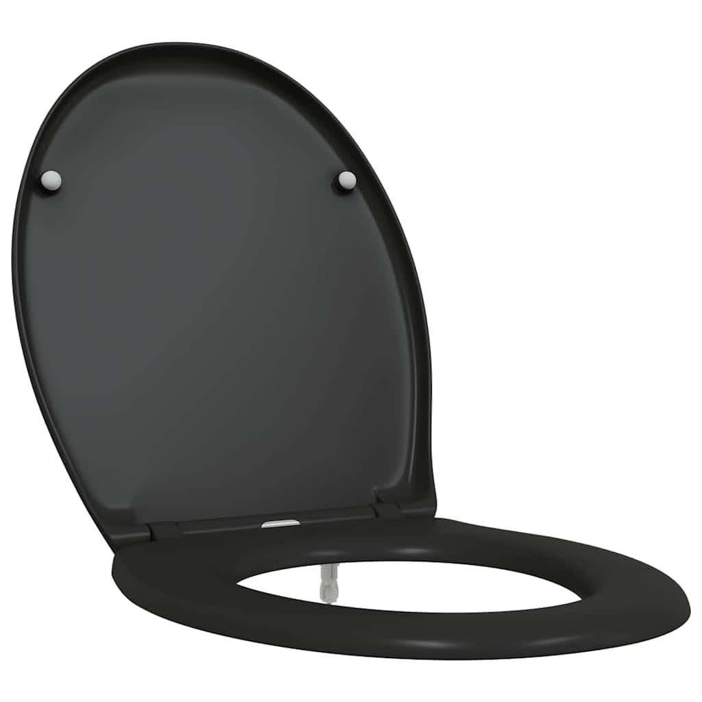 Asiento de inodoro negro de Duroplast, 47 x 37 x 4 cm, compacto y ajuste preciso con cierre suave, extraíble, higiénico para baño y aseo de invitados