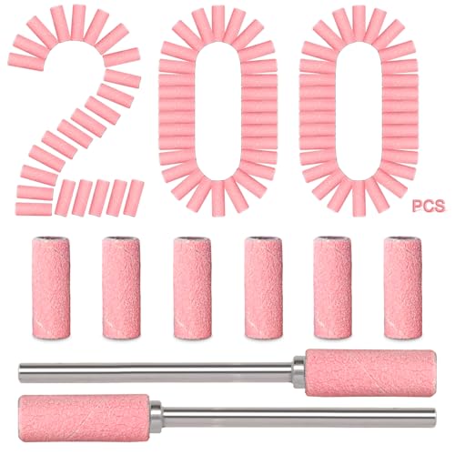 Image of BLESWIN 200pcs Small Sanding Bands for Nail Drill Bit, 240 Fine Grit with 2pcs 3mm Drill Bits, Mini Grit Sanding Bands with Polishing Natural Nails and Cleaning Cuticle for Preparation, Pink
