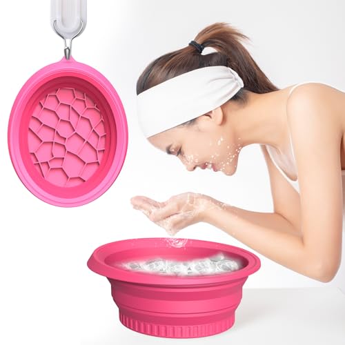 Image of Face Bowl for Ice With Built-in Ice Tray Collapsible Silicone Facial Face Ice Bath Bowl Small Reusable Cold Plunge Basin is Portable,Perfect for Home Use (Rose Red)