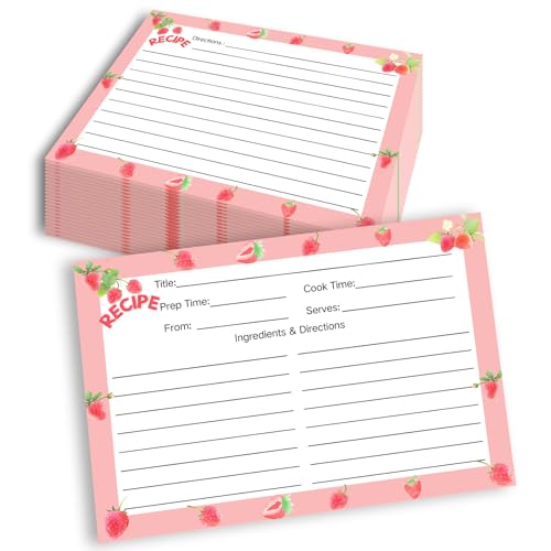 JLQcasa 4x6 Inch Strawberry Recipe Cards, 60 Pack