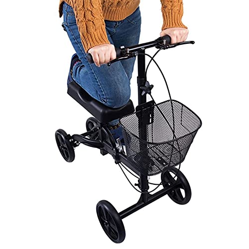 Knee Walker Scooter Pieghevole e orientabile, Knee Walker Ultra Compatto e Portatile Alternativa stampella con Sistema di frenatura del cestello per lesioni alla Caviglia/Piede/Gamba