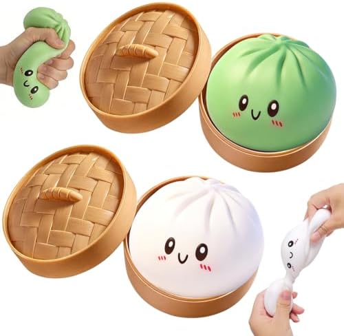 2PC Dumpling Squishy, Dumpling Squishies Fidget Sensory Toys, Colorful Dumplings Stress Balls for Anxiety Relief, Bao Bun Squishy for Kids Adults Presents - View 3