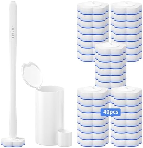 Disposable Toilet Cleaning System with 40 Refills, Hygienic Bowl Brush & Holder Kit - 1