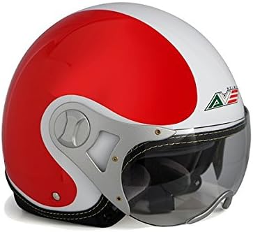 AVE A-15 Valiant Italy Open Face Motorcycle Helmet with Shield (Red, Small)