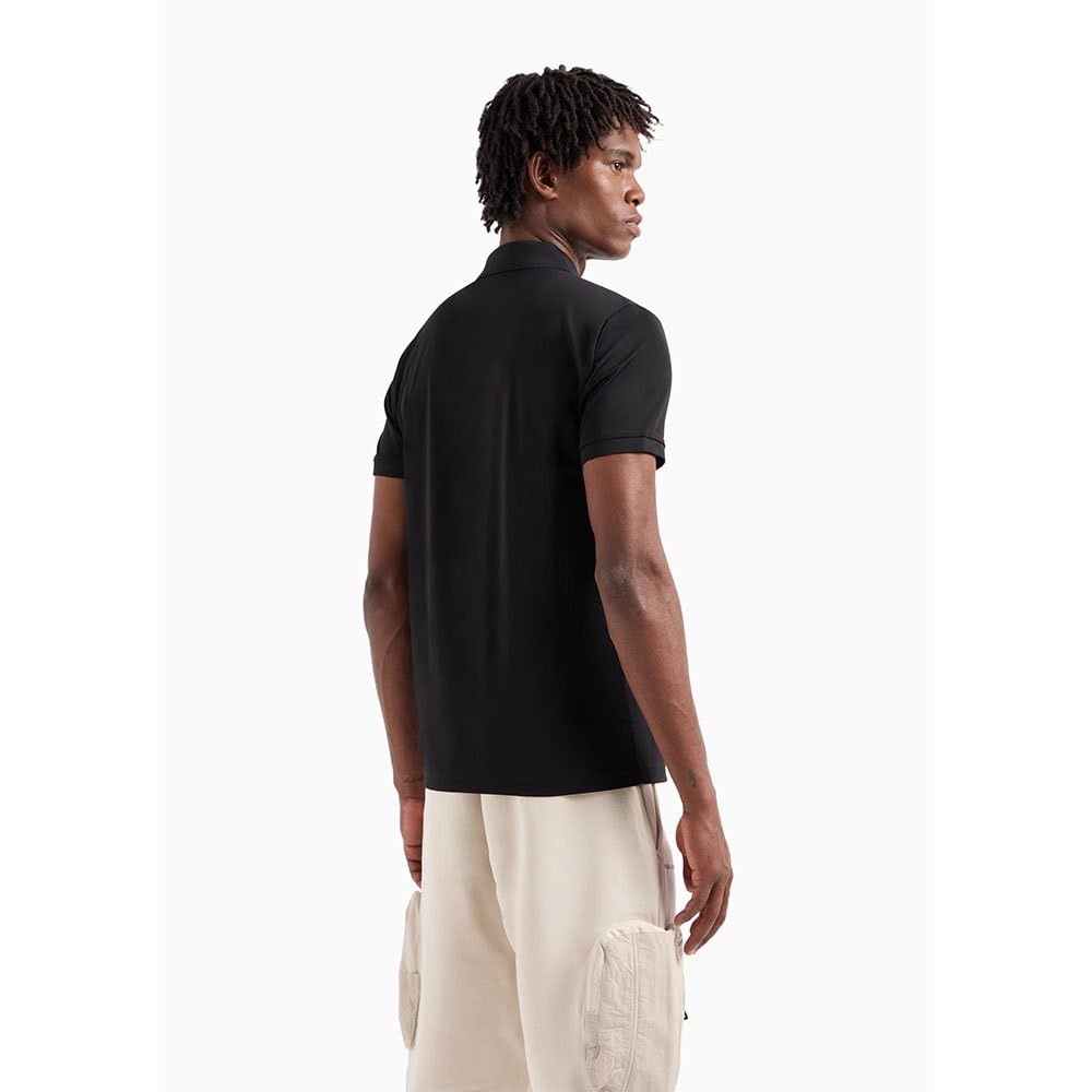 Emporio Armani EA7 bawełniana odznaka logo ćwierć zamek czarna koszulka polo, Czarny, S