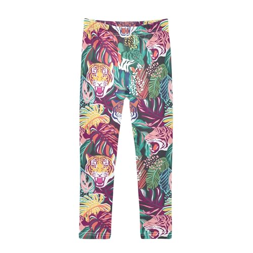 CaTaKu Girls Leggings Tigers Jungle Palm Leggings for Girls Kids Athletic Workout Yoga Pants Size 4-10T