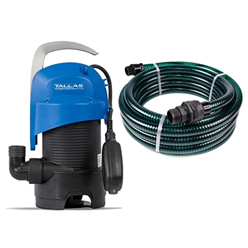 Tallas D-DW 400 mit Ablaufschlauch 7 Meter - Schmutzwasserpumpe - 8.400 L/Std. - 440W - Förderhöhe 7 m - Korngröße 30 mm - Schwimmer - Tauchpumpe