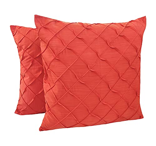 Craftbot Faux Silk Decorative Throw Pillow Covers - Tomato Accent Pillows - Set Of 2-18X18 Inches - Pleated Texture Luxury Cushion Covers - Toss Pillow For Couch Sofa Bed Car - Insert Not Included #TOP3