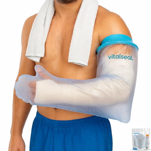 vitalseal - Protector Escayola Brazo Completo Adulto, Cubre Vendaje Impermeable para Ducha Piscina Reutilizable Adaptable, Funda Mano Picc, Heridas Quemaduras Tatuajes (Brazo Completo)