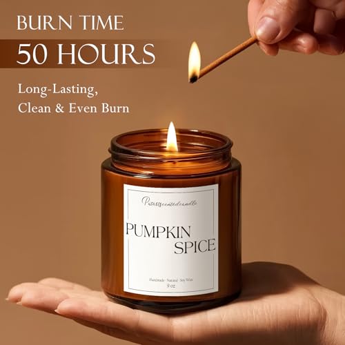 Pumpkin Spice Scented Candles for Home, Natural Soy Wax Aromatherapy Non Toxic Pumpkin Fall Candle Gifts for Women Men, Autumn Amber Glass Jar Candle Decoration for Halloween Holidays (9oz - Image 6