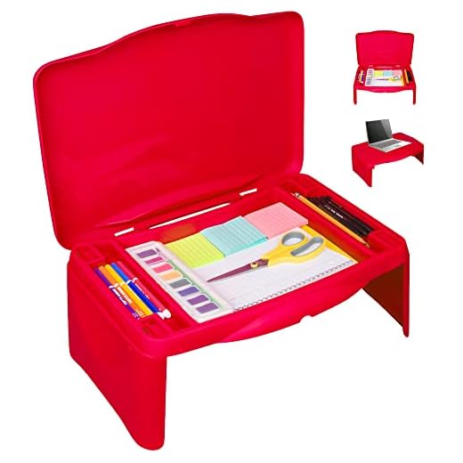 Aerolife Folding Lap Desk - Foldable Table for Work, Study, Gaming, Arts, Crafts, School - Collapsible Laptop Tray with Storage Compartment - Portable Writing Station for Kids, Adults (Red)