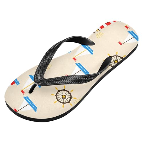 Sinestour Sailboat Lighthouse Beige Flip Flops for Beach Thong Sandals Anti-slip Lightweight Flat Slippers for Summer Travel Swim2